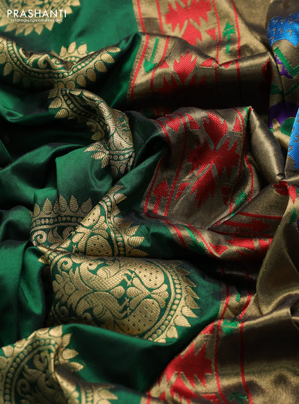 Pure paithani silk saree green with allover zari woven buttas and paithani weaving pallu