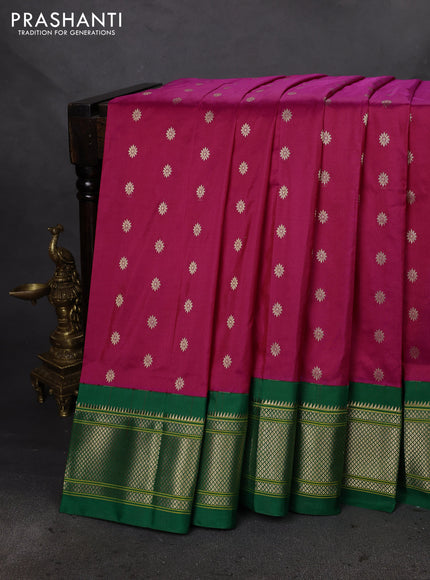 Pure paithani silk saree pink and green with allover zari woven buttas and paithani weaving pallu