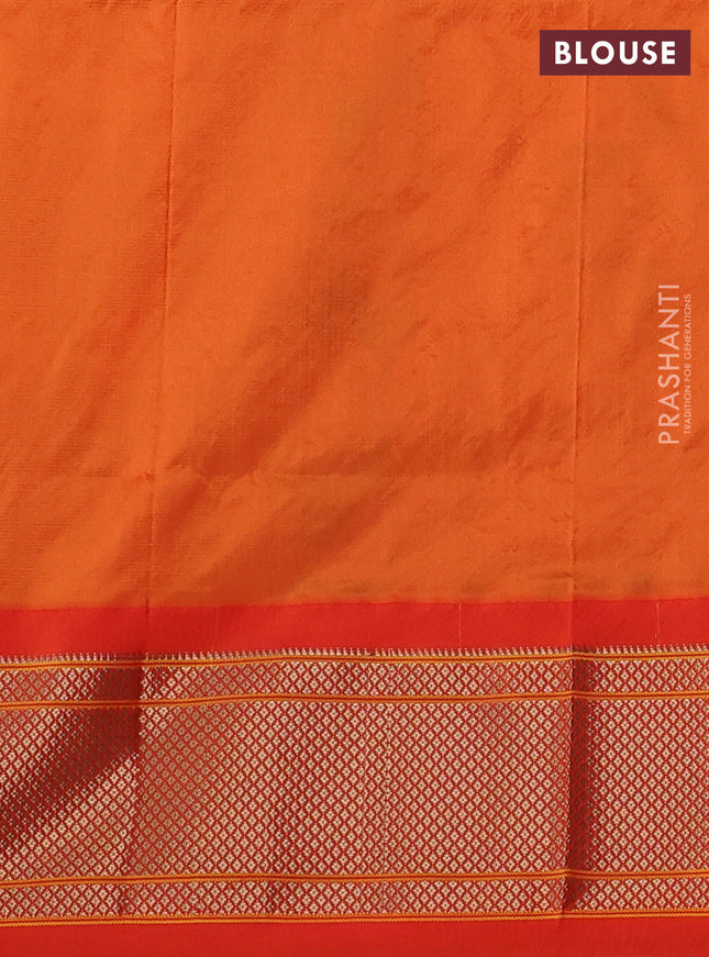 Pure paithani silk saree green and orange with allover zari woven buttas and paithani weaving pallu