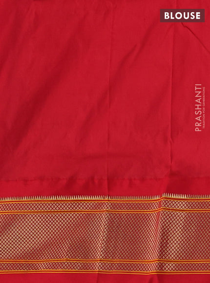 Pure paithani silk saree dual shade of teal bluish green and red with allover zari woven buttas and paithani weaving pallu