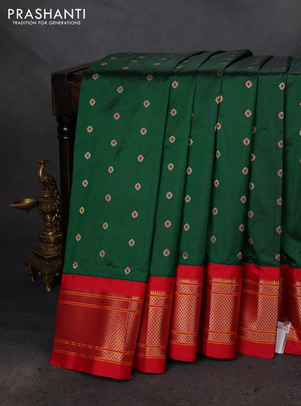 Pure paithani silk saree green and red with allover zari woven buttas and paithani weaving pallu