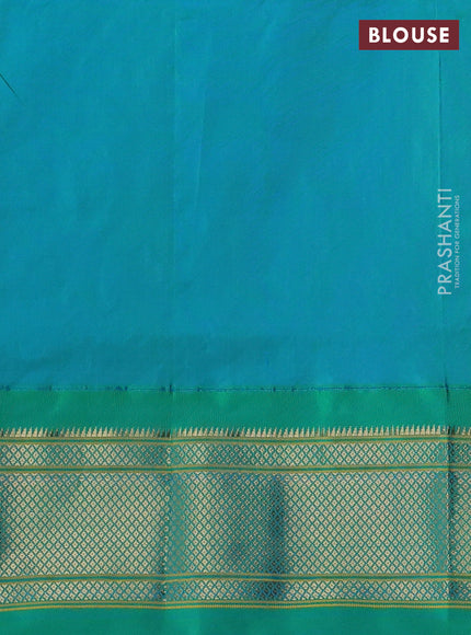 Pure paithani silk saree dual shade of pink and teal bluish green with allover zari woven buttas and paithani weaveing pallu