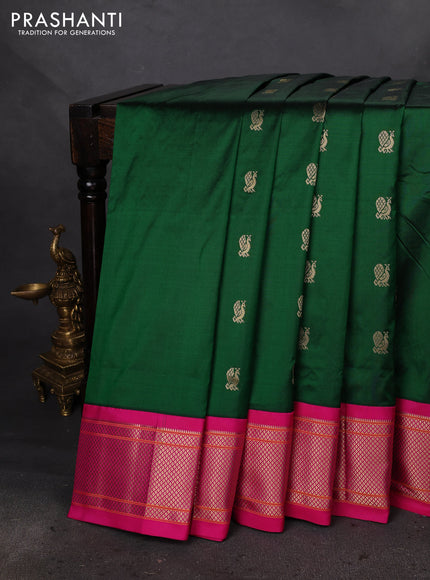 Pure paithani silk saree green and pink with allover annam zari woven buttas and paithani weaveing pallu