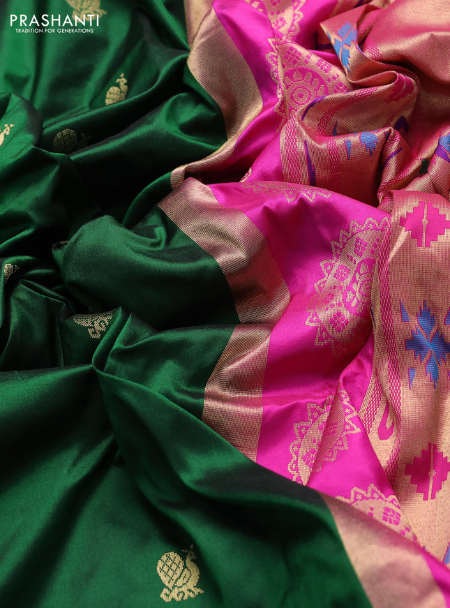 Pure paithani silk saree green and pink with allover annam zari woven buttas and paithani weaveing pallu