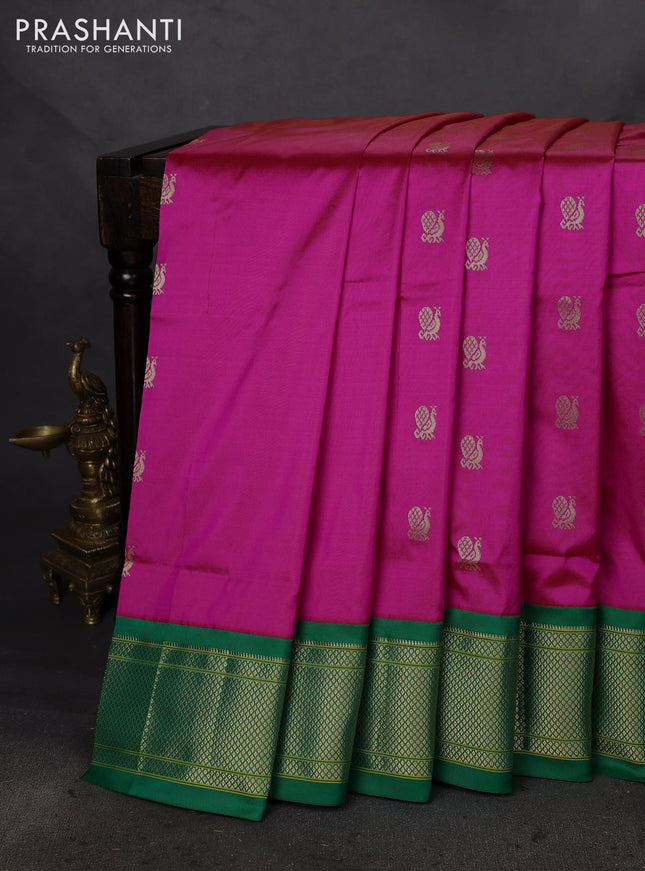 Pure paithani silk saree pink and green with allover annam zari woven buttas and paithani weaveing pallu