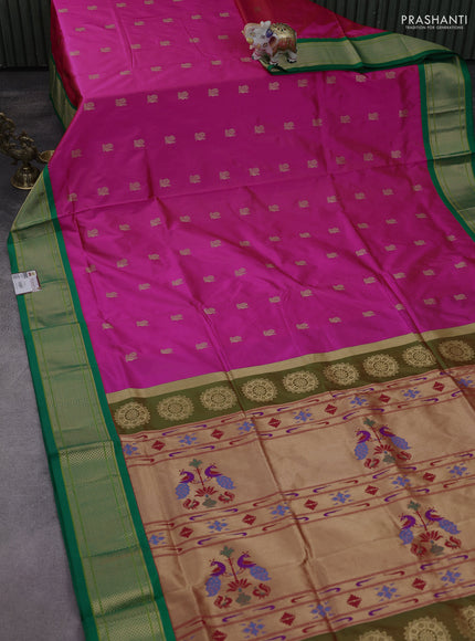 Pure paithani silk saree pink and green with allover annam zari woven buttas and paithani weaveing pallu