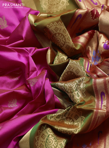 Pure paithani silk saree pink and green with allover annam zari woven buttas and paithani weaveing pallu