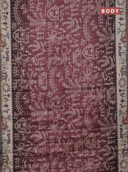 Semi tussar saree pastel maroon and cream with allover zari checks & warli prints  and printed border