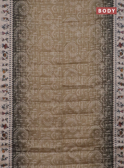 Semi tussar saree beige and cream with allover zari checks & warli prints  and printed border