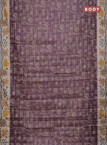 Semi tussar saree mauve pink and cream with allover zari checks & warli prints  and printed border