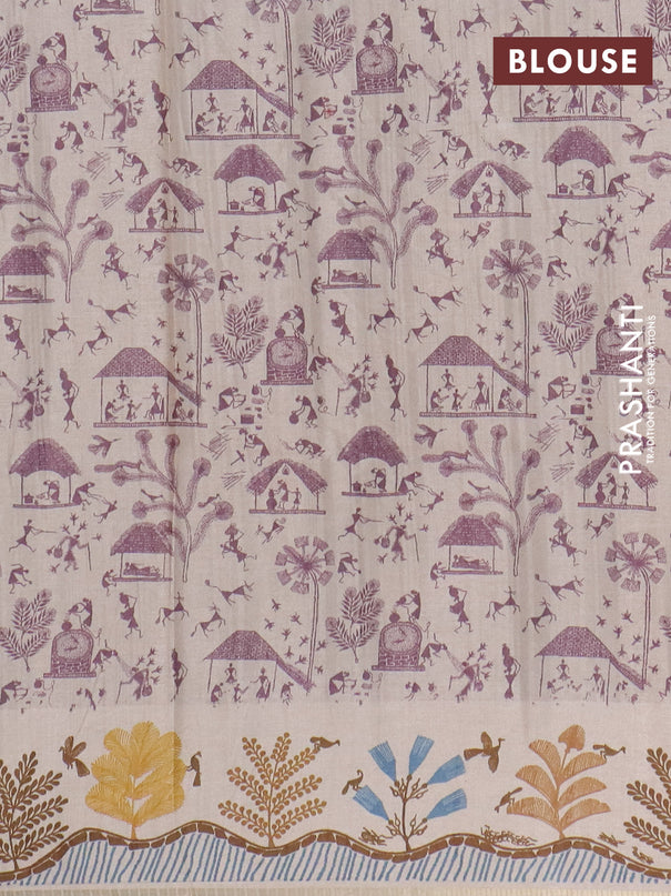 Semi tussar saree mauve pink and cream with allover zari checks & warli prints  and printed border