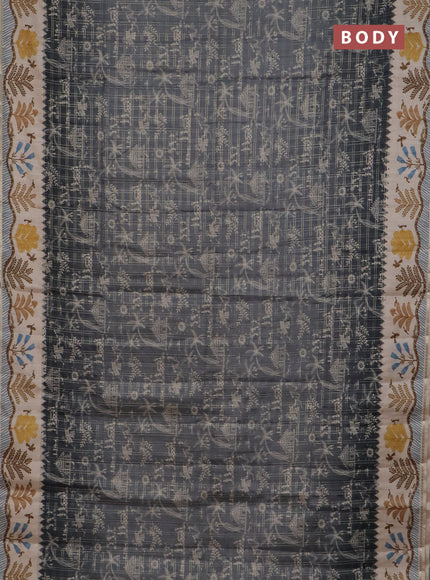 Semi tussar saree Gray and cream with allover zari checks & warli prints  and printed border