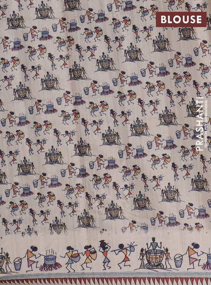 Semi tussar saree grey and cream with allover zari checks & warli prints  and printed border