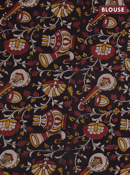 Mangalgiri cotton saree peach pink and black with plain body and kalamkari applique work border