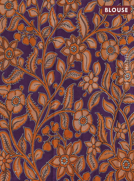 Mangalgiri cotton saree blue and purple with plain body and kalamkari applique work border