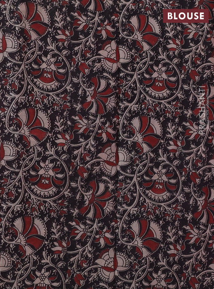 Mangalgiri cotton saree pink and black with plain body and kalamkari applique work border