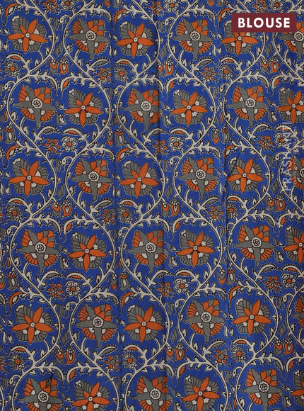 Mangalgiri cotton saree brown and blue with plain body and kalamkari applique work border