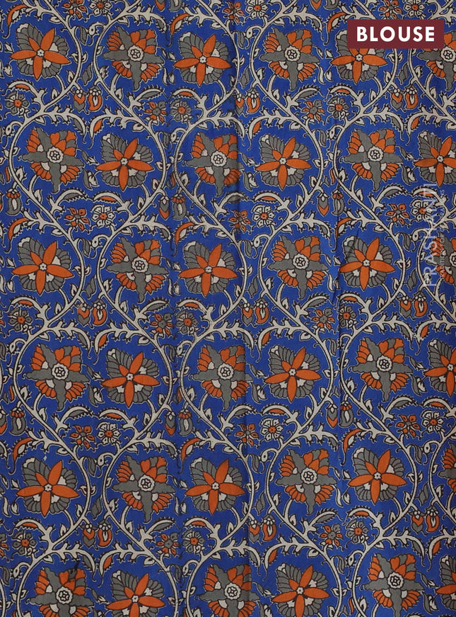 Mangalgiri cotton saree brown and blue with plain body and kalamkari applique work border