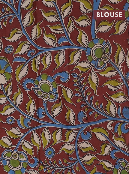 Mangalgiri cotton saree sap green and maroon with plain body and kalamkari applique work border