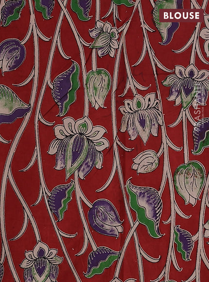 Mangalgiri cotton saree purple and red with plain body and kalamkari applique work border