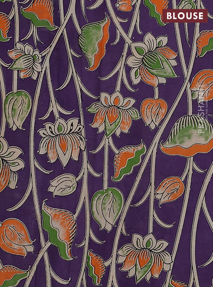 Mangalgiri cotton saree green and violet with plain body and kalamkari applique work border