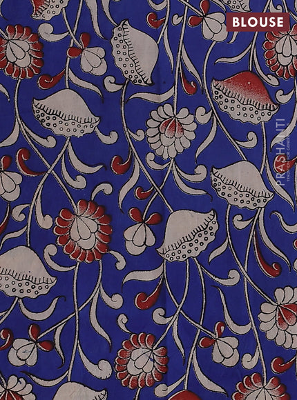 Mangalgiri cotton saree maroon and blue with plain body and kalamkari applique work border