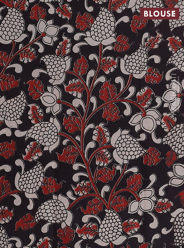 Mangalgiri cotton saree pink and black with plain body and kalamkari applique work border