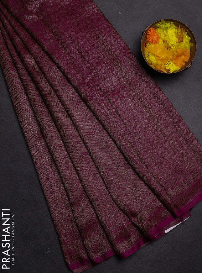 Banarasi mushru saree purple with allover thread & zari weaves and woven border