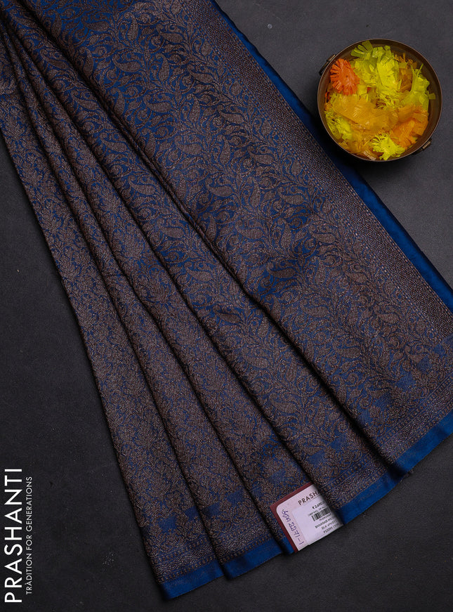 Banarasi mushru saree blue with allover thread & zari weaves and woven border