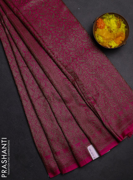 Banarasi mushru saree pink with allover thread & zari weaves and woven border