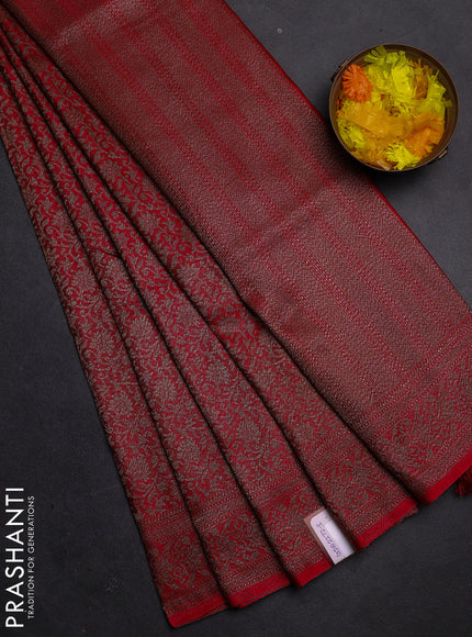 Banarasi mushru saree red with allover thread & zari weaves and woven border