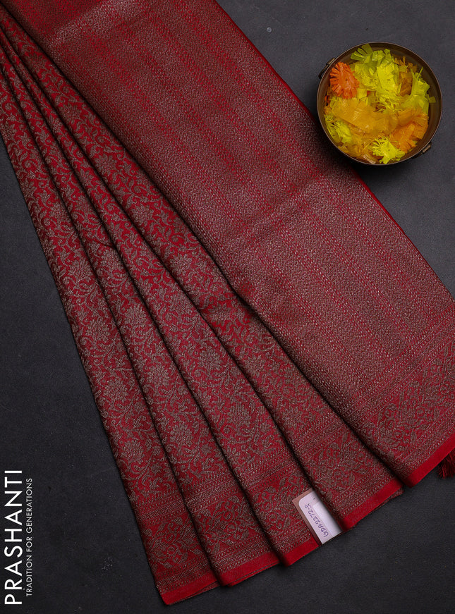 Banarasi mushru saree red with allover thread & zari weaves and woven border