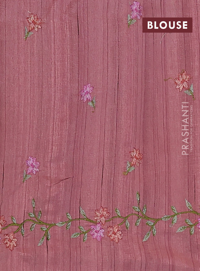 Semi raw silk saree brown shade with embroidery buttas and floral embroidery cut work border