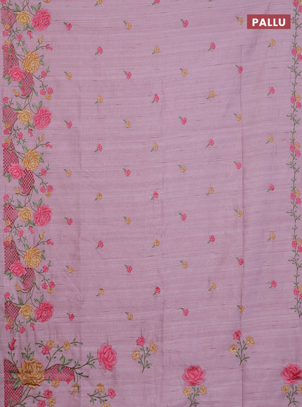Semi raw silk saree pastel pink with embroidery buttas and floral embroidery cut work border