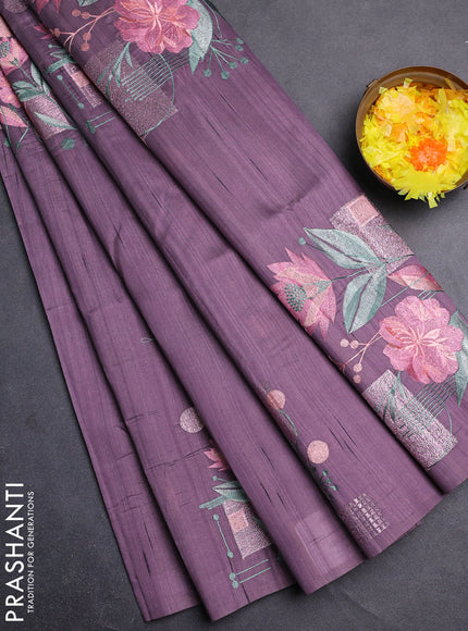 Semi raw silk saree pastel purple with embroidery buttas in borderless style