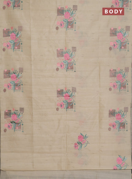 Semi raw silk saree beige with embroidery buttas in borderless style