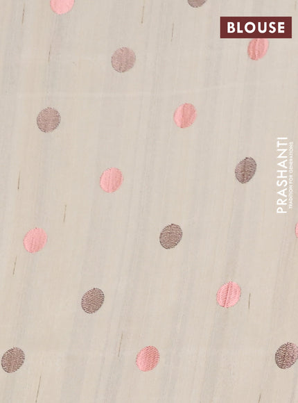 Semi raw silk saree beige with embroidery buttas in borderless style