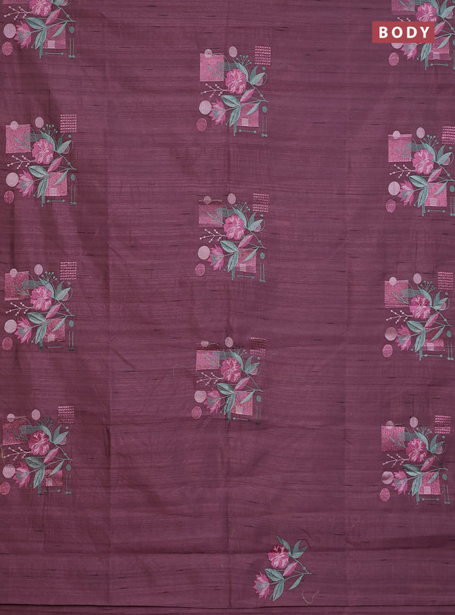 Semi raw silk saree rosy brown with embroidery buttas in borderless style