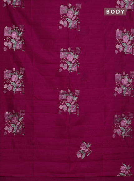Semi raw silk saree dark pink with embroidery buttas in borderless style