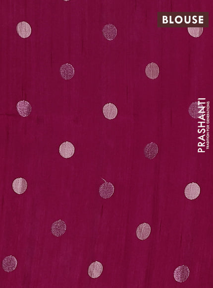 Semi raw silk saree dark pink with embroidery buttas in borderless style