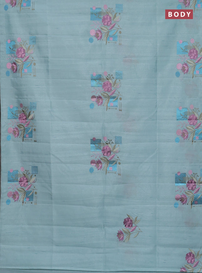 Semi raw silk saree pastel blue with embroidery buttas in borderless style