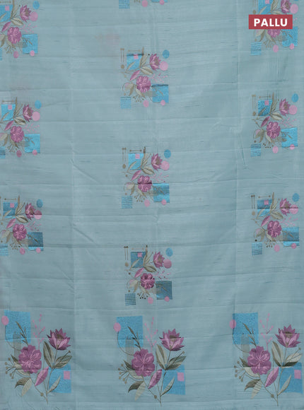 Semi raw silk saree pastel blue with embroidery buttas in borderless style