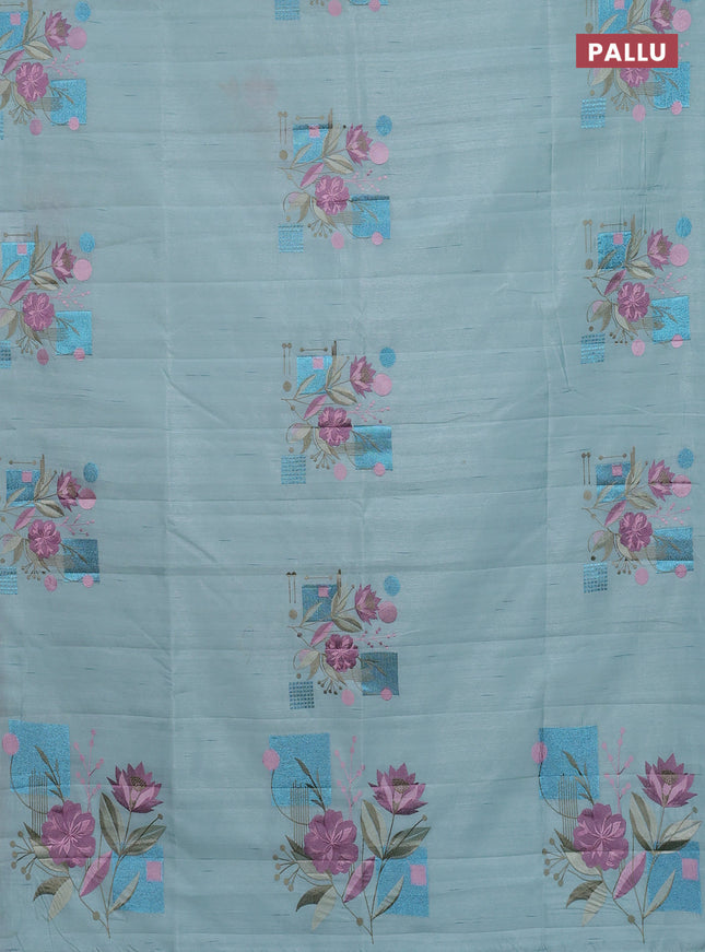 Semi raw silk saree pastel blue with embroidery buttas in borderless style