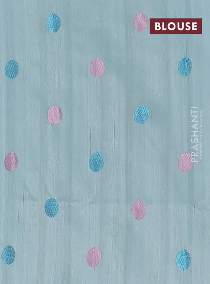 Semi raw silk saree pastel blue with embroidery buttas in borderless style