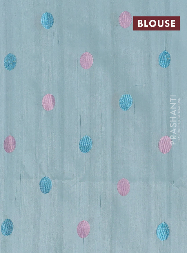Semi raw silk saree pastel blue with embroidery buttas in borderless style
