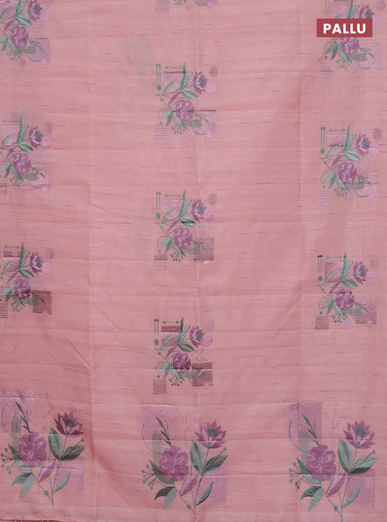 Semi raw silk saree mild peach with embroidery buttas in borderless style