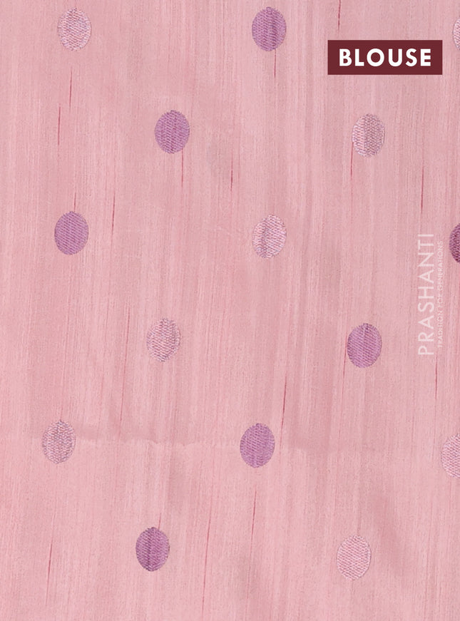 Semi raw silk saree mild peach with embroidery buttas in borderless style