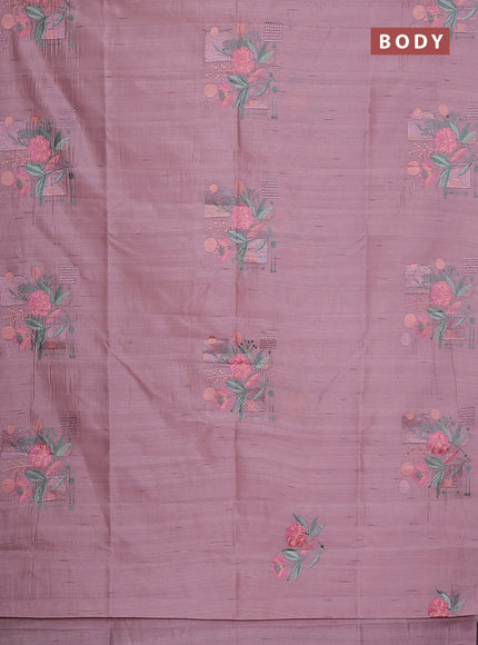 Semi raw silk saree pastel pink with embroidery buttas in borderless style