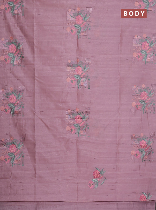 Semi raw silk saree pastel pink with embroidery buttas in borderless style