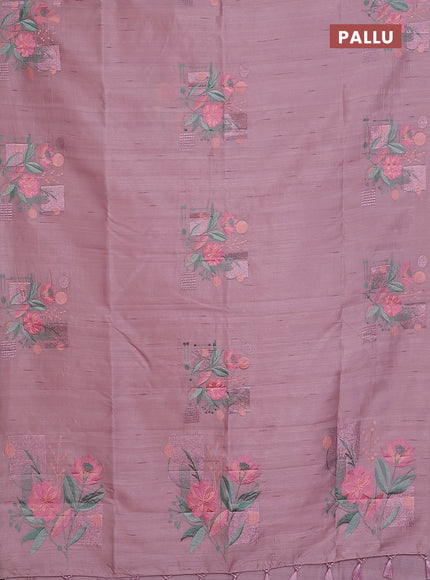 Semi raw silk saree pastel pink with embroidery buttas in borderless style